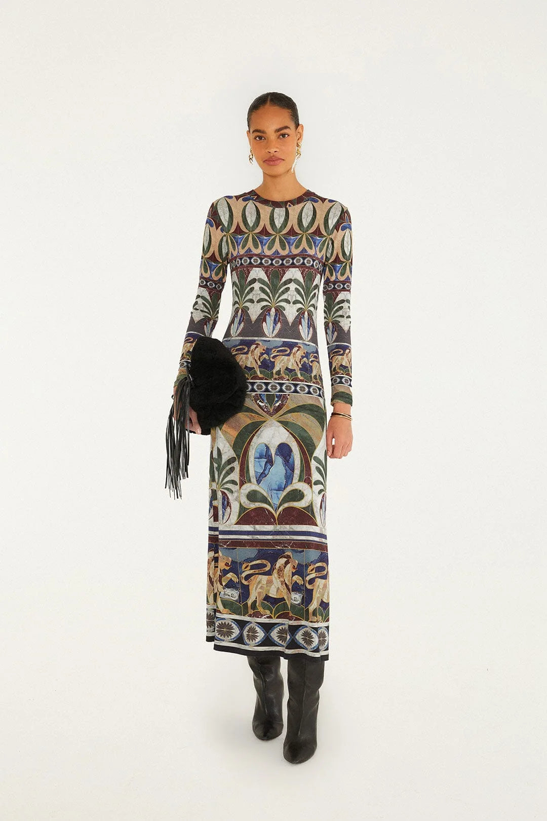 Ainika Pietra Dura Long Sleeve Dress Multicolor Dresses - Midi Farm Rio 