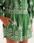 Cross Stitch Embroidery Shorts Green Shorts Farm Rio 