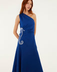 Seahorse Embroidery One Shoulder Maxi Dress Blue Dresses - Maxi Farm Rio 