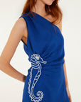 Seahorse Embroidery One Shoulder Maxi Dress Blue Dresses - Maxi Farm Rio 