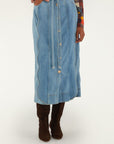 Denim Belted Wavy Midi Skirt Skirts - Midi Farm Rio 