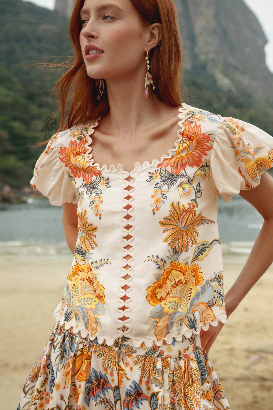 Ligia Short Sleeve Blouse Light Pink Tops - Blouses Farm Rio 