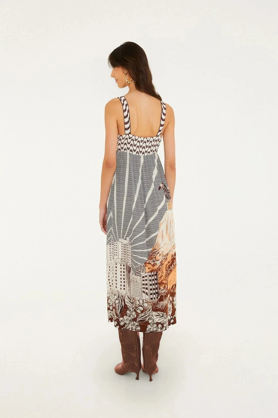 Mixed Carioca Coffee Sleeveless Midi Dress Dresses - Midi Farm Rio 