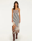Mixed Carioca Coffee Sleeveless Midi Dress Dresses - Midi Farm Rio 