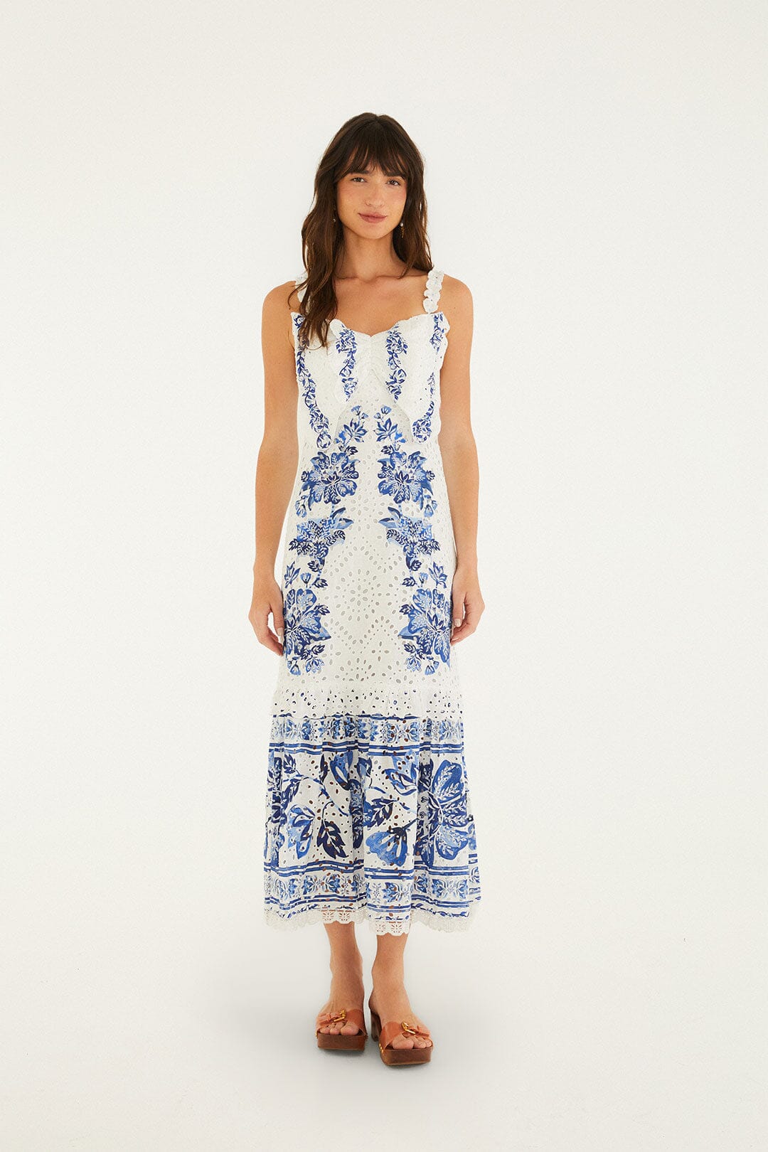 Beautiful Nature Eyelet Midi Dress Off White