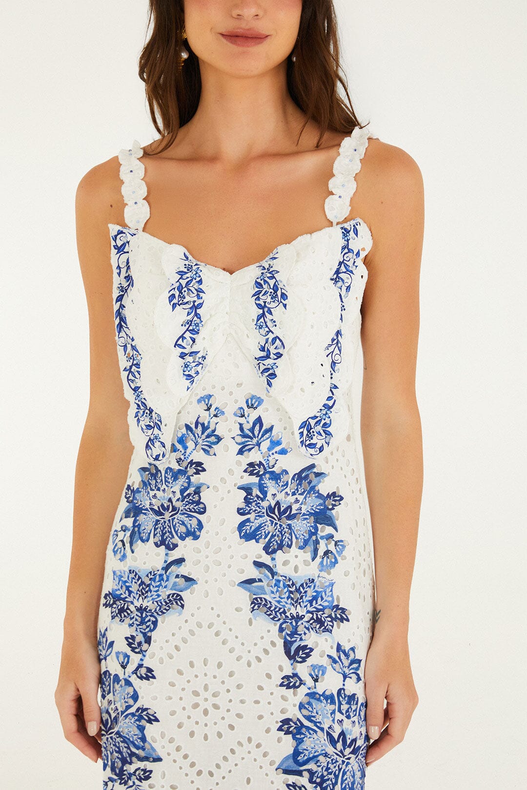 Beautiful Nature Eyelet Midi Dress Off White