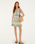 Emily Floral Tapestry Ruffled Mini Dress Off White