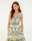 Emily Floral Tapestry Ruffled Mini Dress Off White