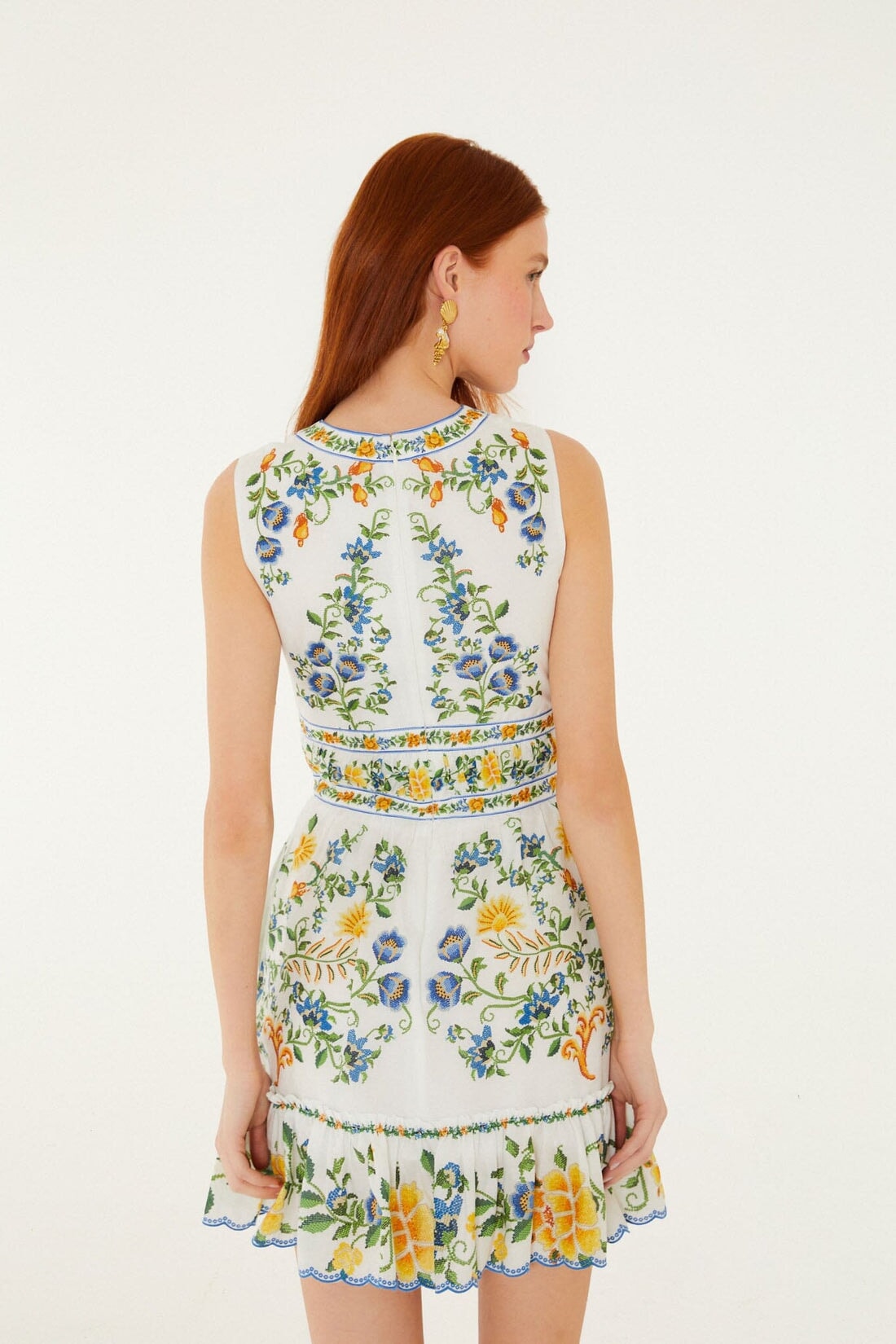 flower fan tapestry off white mini dress Flower Fan Tapestry Off-White Mini Dress FARM Rio