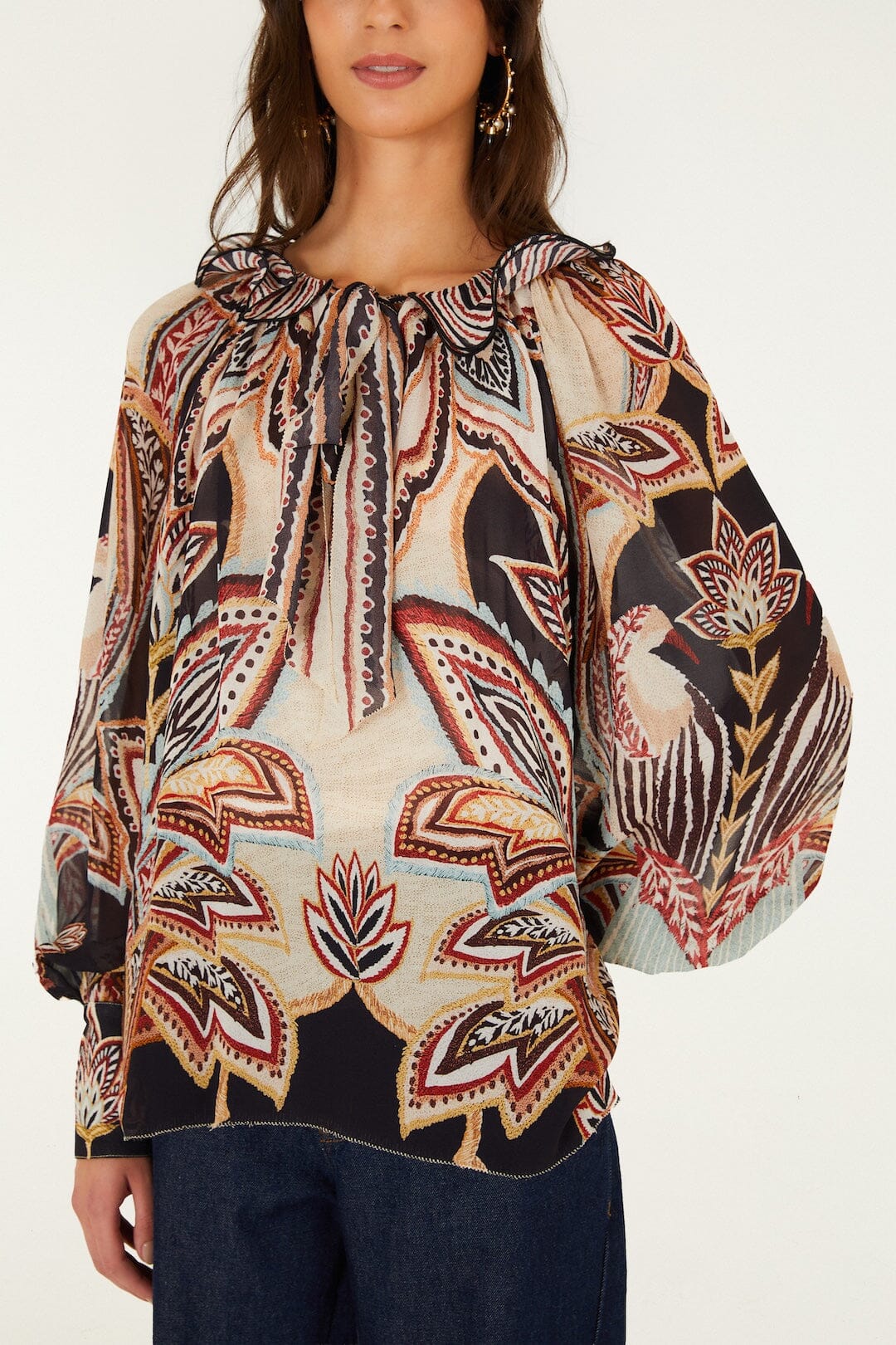 Tapestry Dream Ties Long Sleeve Blouse Beige Tops - Blouses Farm Rio 