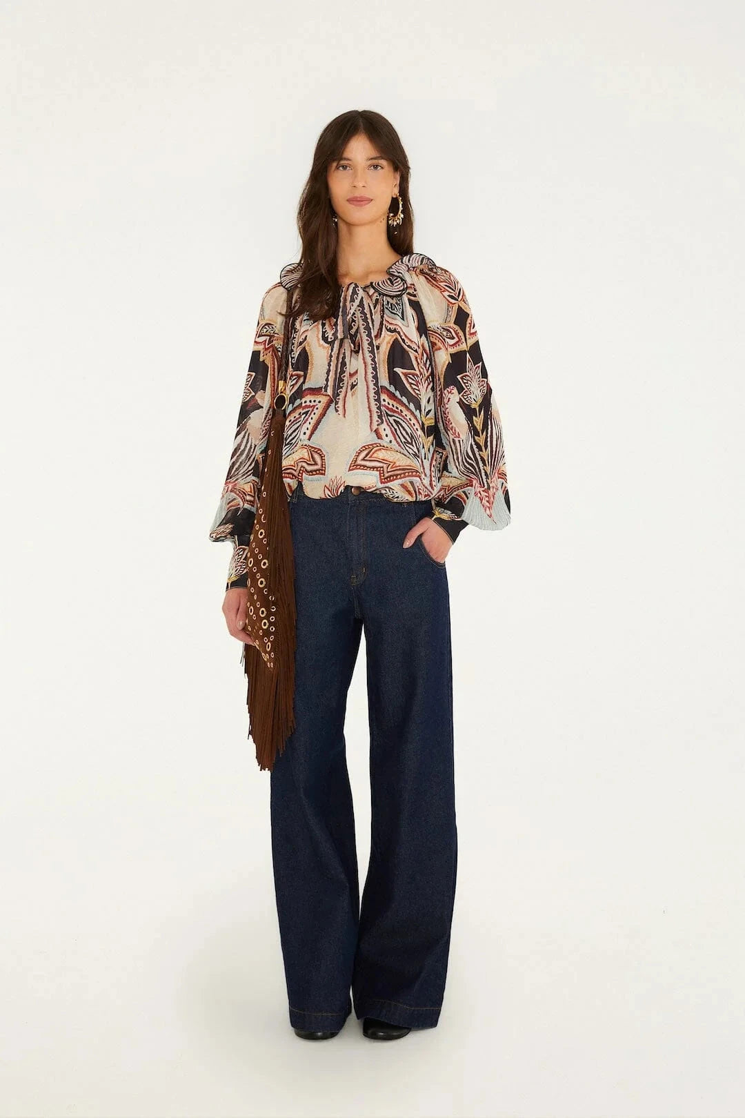 Tapestry Dream Ties Long Sleeve Blouse Beige Tops - Blouses Farm Rio 