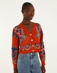 Victoria Knit Cardigan Floral Terracotta Sweater - Cardigans Farm Rio 