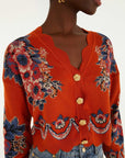 Victoria Knit Cardigan Floral Terracotta Sweater - Cardigans Farm Rio 
