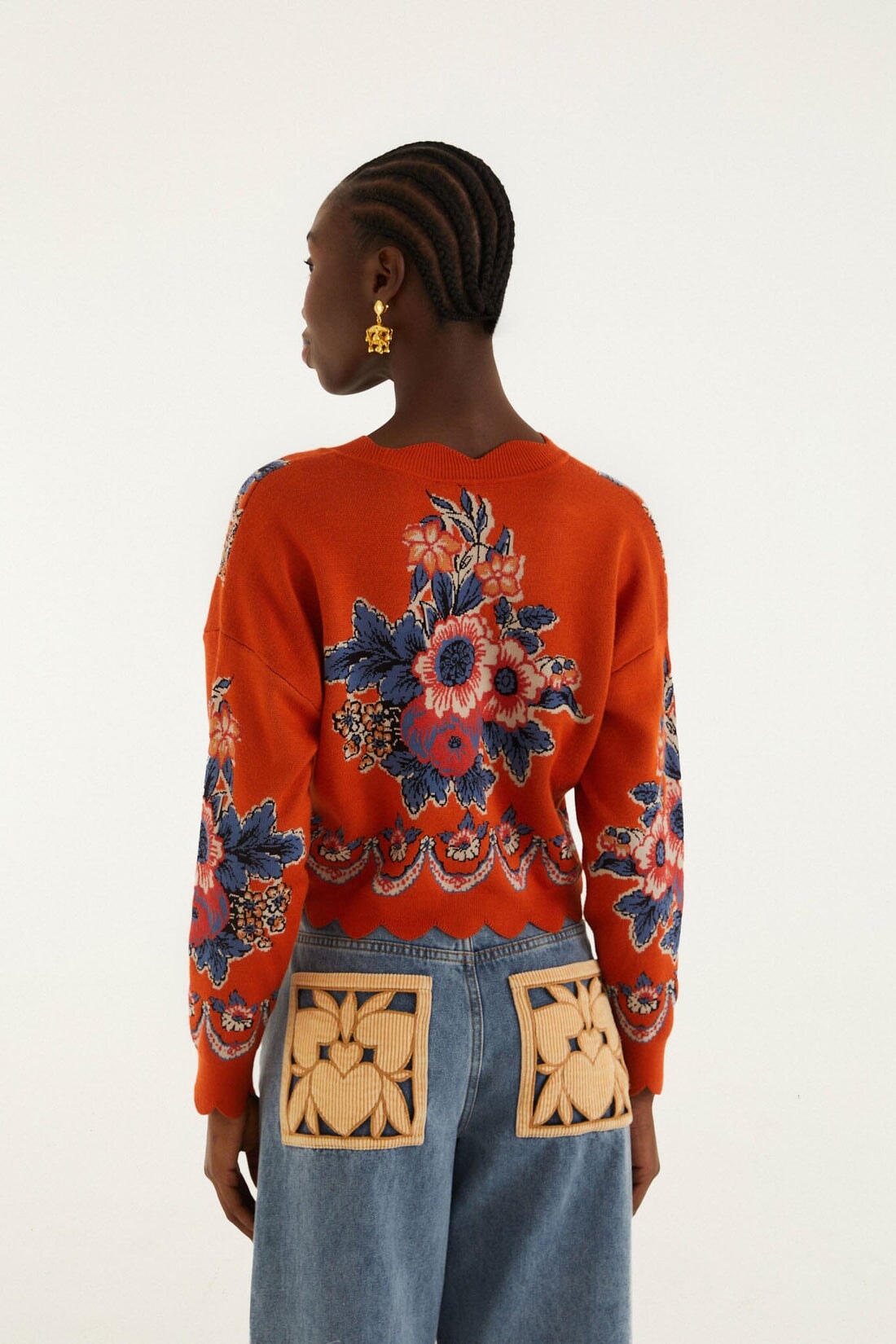 Victoria Knit Cardigan Floral Terracotta Sweater - Cardigans Farm Rio 