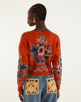 Victoria Knit Cardigan Floral Terracotta Sweater - Cardigans Farm Rio 