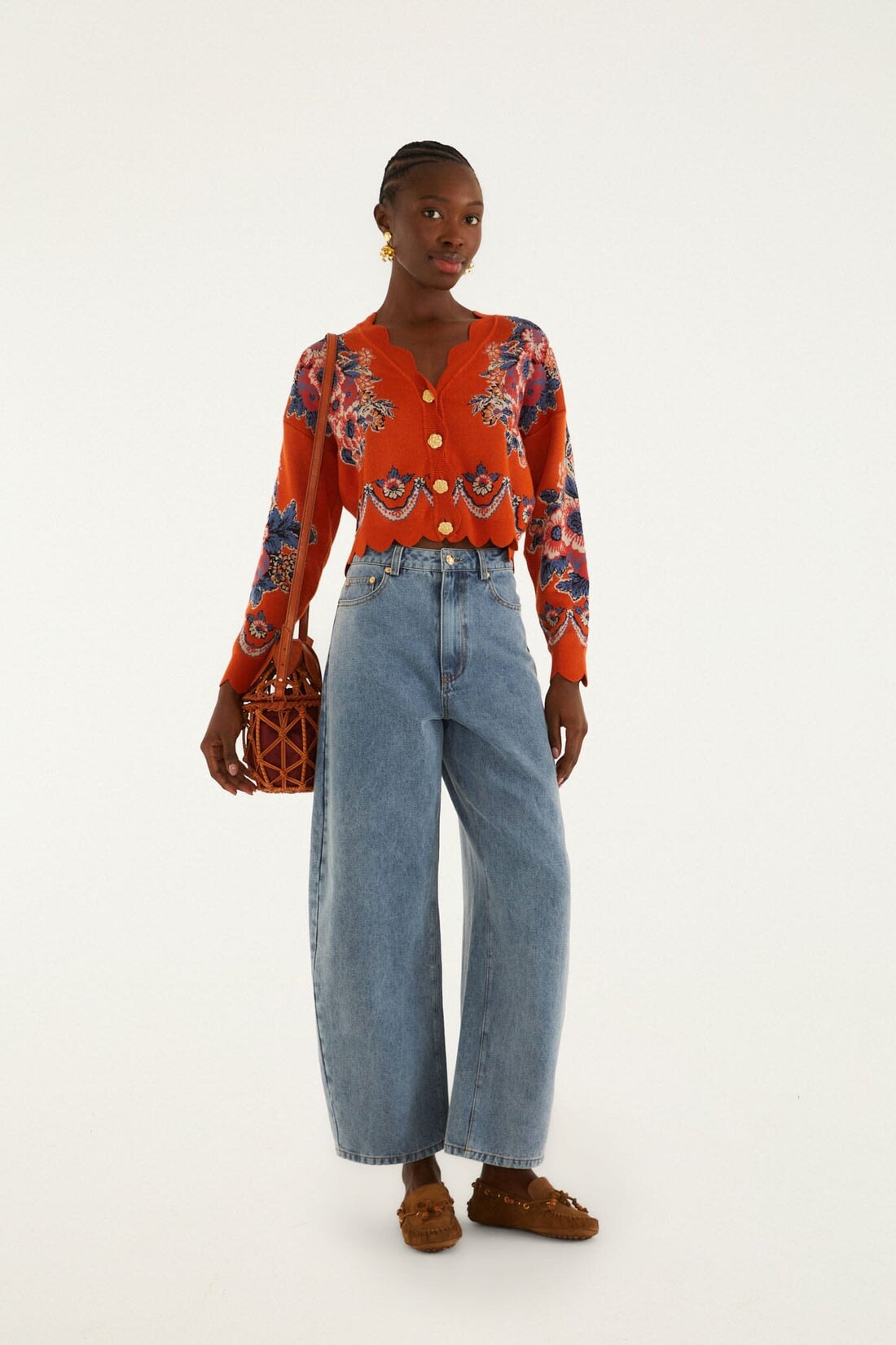 Victoria Knit Cardigan Floral Terracotta Sweater - Cardigans Farm Rio 