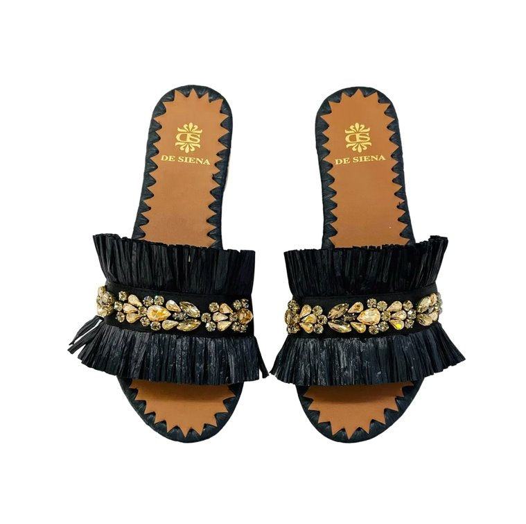 Semira Raffia Black Shoes - Sandals - Flat Sandals De Siena 