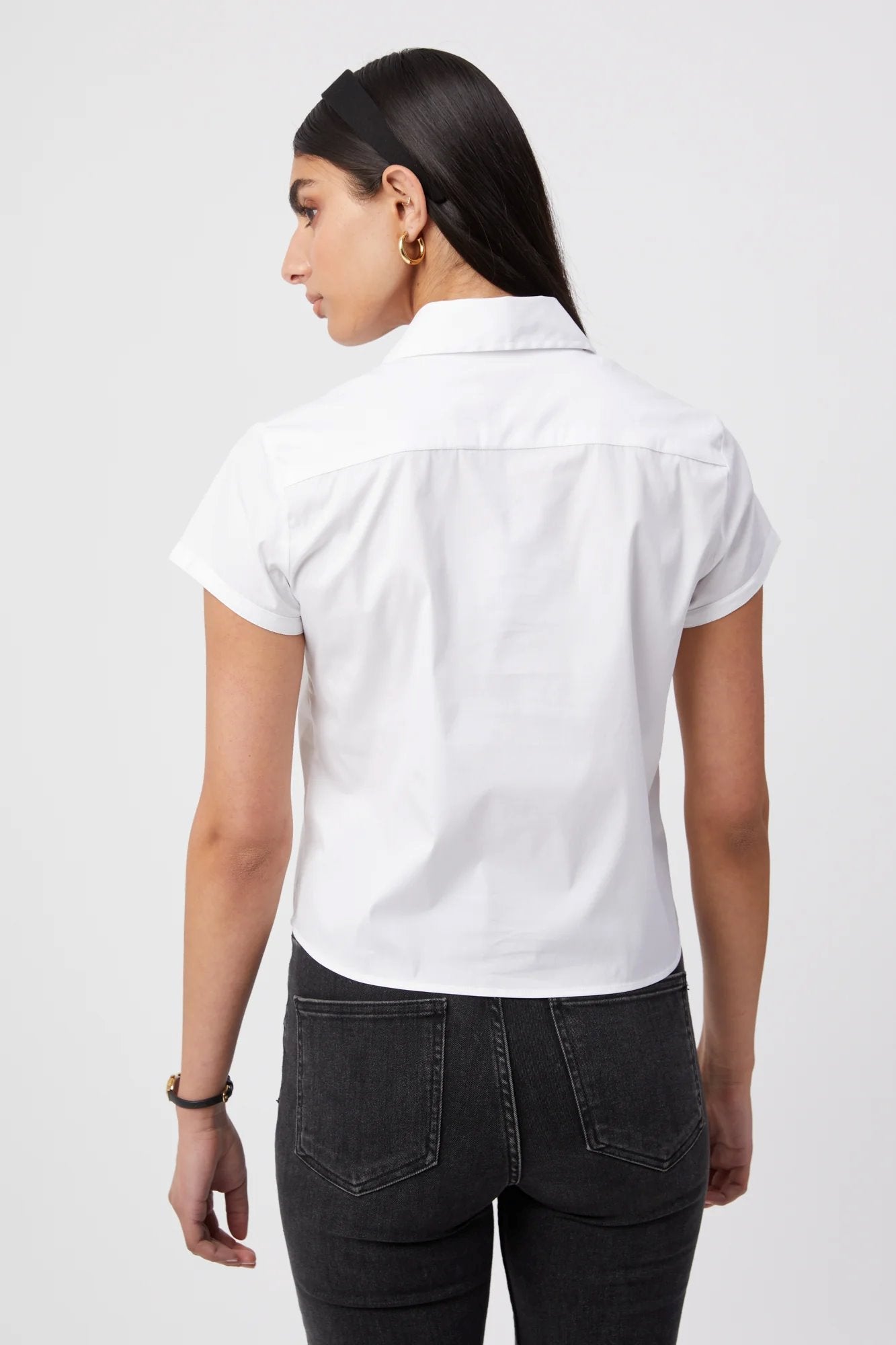 The Boxy Short Sleeve Cropped Shirt White Top - Button Down Theshirt 