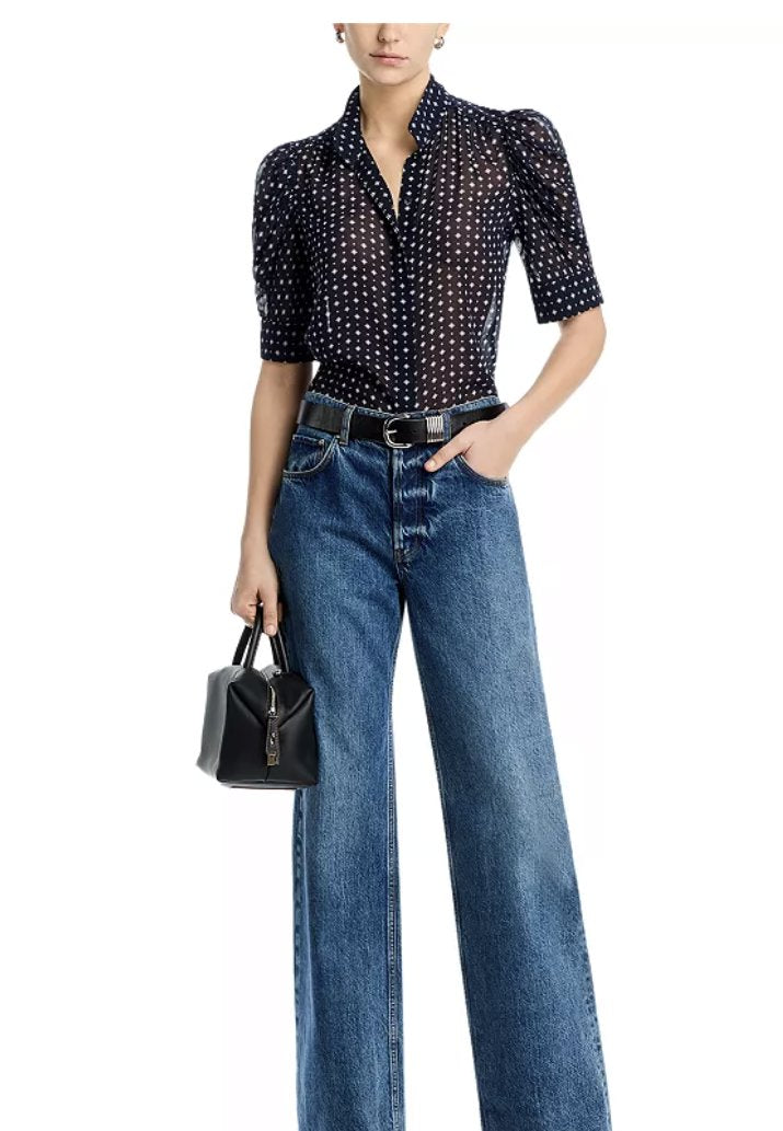 The Tie Print Gillian Top Navy Multi Tops - Blouses Frame 