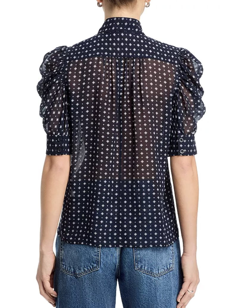 The Tie Print Gillian Top Navy Multi Tops - Blouses Frame 