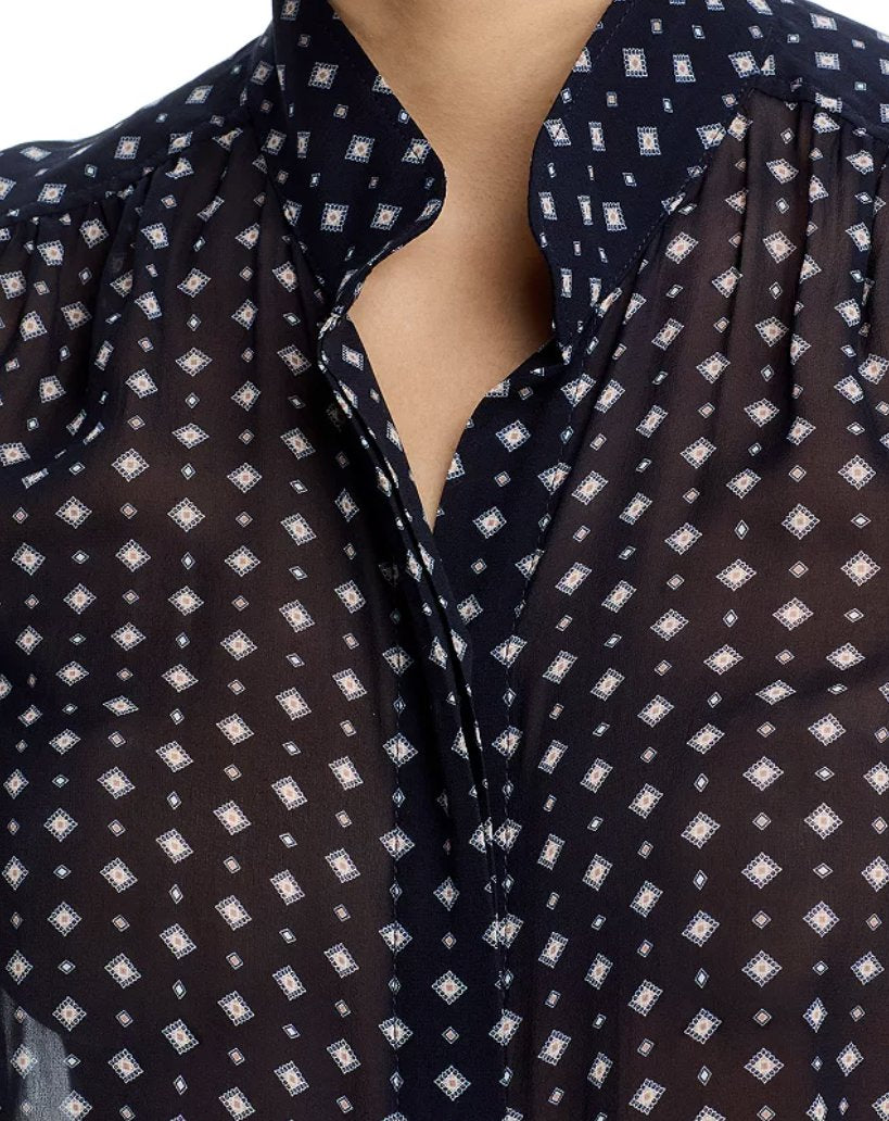 The Tie Print Gillian Top Navy Multi Tops - Blouses Frame 