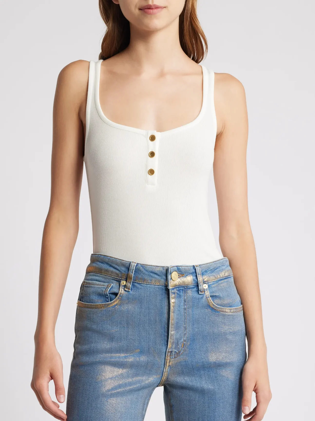 Rib Scoop Button Tank White Tops - Tanks Frame 