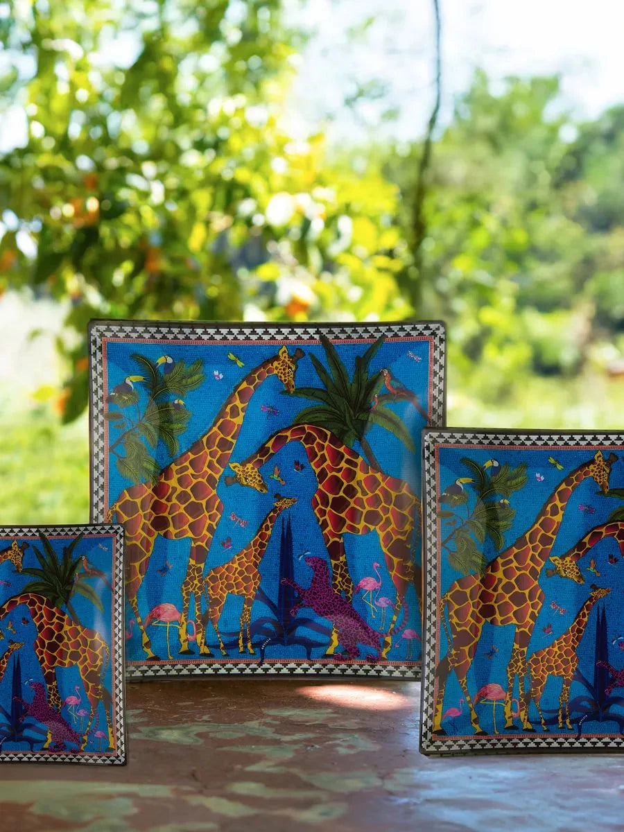 Small Giraffe Glass Plate Blue Home Decor - Bowls, Trays & Vases Ortigia 