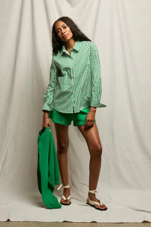 Gisele Poplin Button Down top Grass Stripe Tops - Button Down perfectwhitetee 