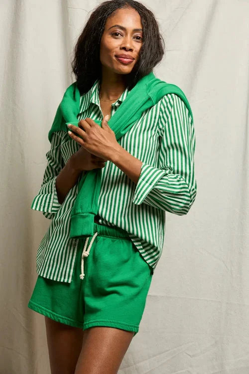 Gisele Poplin Button Down top Grass Stripe Tops - Button Down perfectwhitetee 