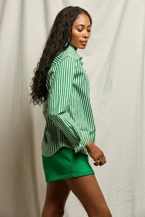Gisele Poplin Button Down top Grass Stripe Tops - Button Down perfectwhitetee 