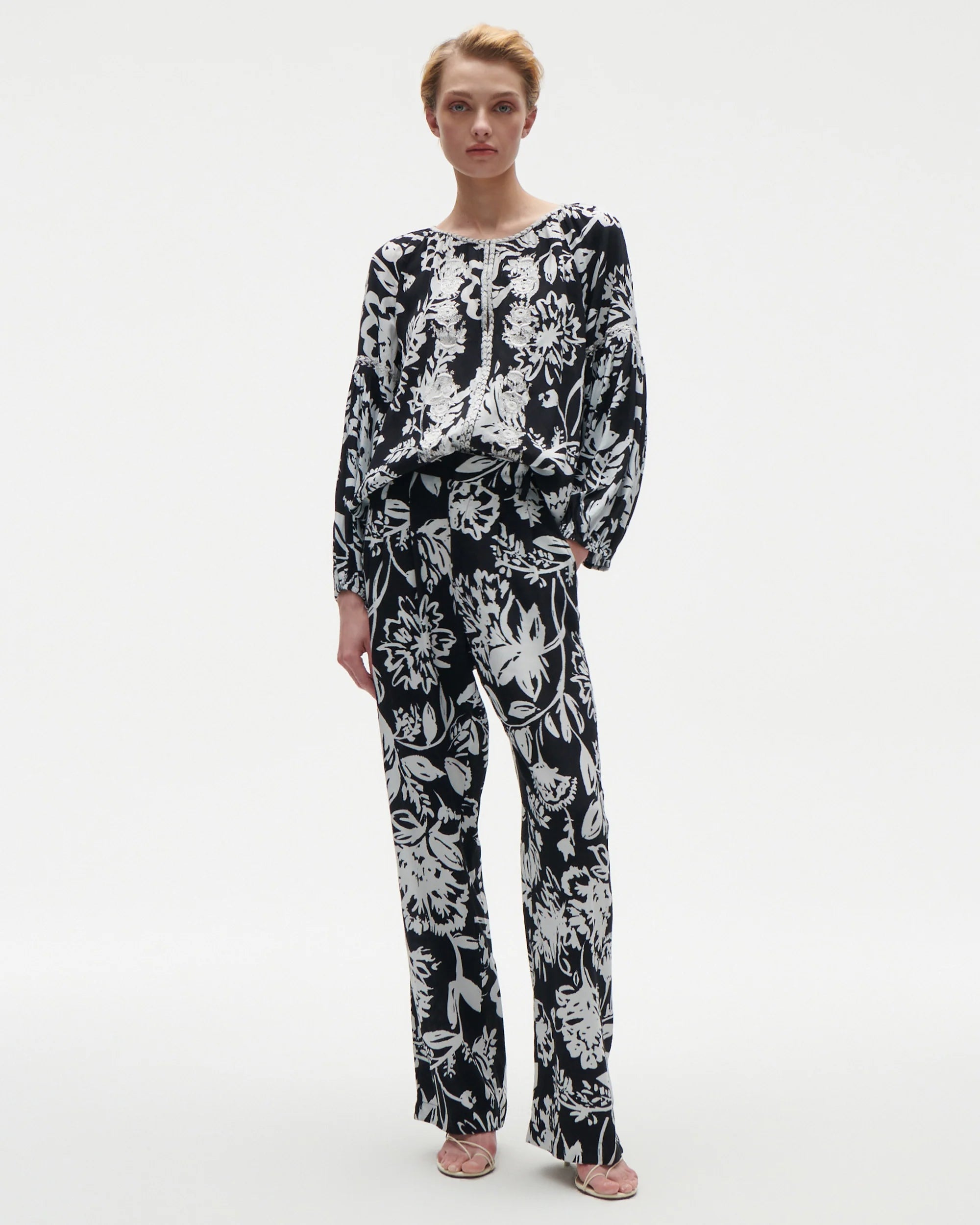 Hadley Pant Porcelain Floral Black Pants - Trousers Figue 