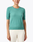 Cashmere Blend Short Sleeve Rib Knit Sweater Jade Sweater - Crewneck Repeat Cashmere 