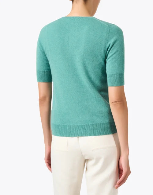 Cashmere Blend Short Sleeve Rib Knit Sweater Jade Sweater - Crewneck Repeat Cashmere 