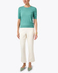 Cashmere Blend Short Sleeve Rib Knit Sweater Jade Sweater - Crewneck Repeat Cashmere 