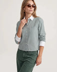 The Long Sleeve Boxy Crop Hunter Stripe/White Collar Tops - Button Down The Shirt 