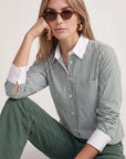 The Long Sleeve Boxy Crop Hunter Stripe/White Collar Tops - Button Down The Shirt 