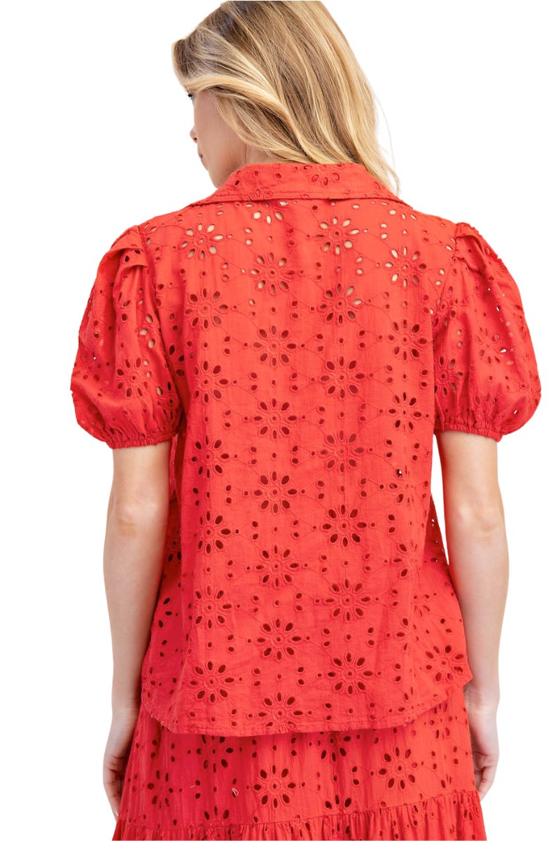Emmie Top Eyelet Lace Poppy Red Tops - Blouses Caballero 