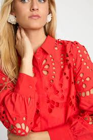 Emmie Top Eyelet Lace Poppy Red Tops - Blouses Caballero 
