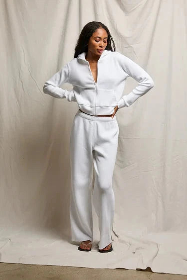 Inez Waffle Zip Up Hoodie White Tops - Sweatshirts perfectwhitetee 