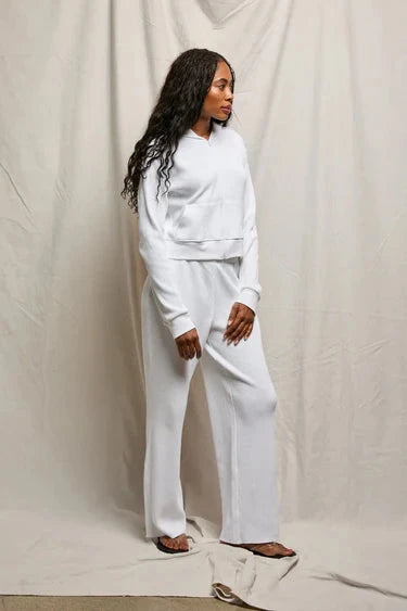 Inez Waffle Zip Up Hoodie White Tops - Sweatshirts perfectwhitetee 