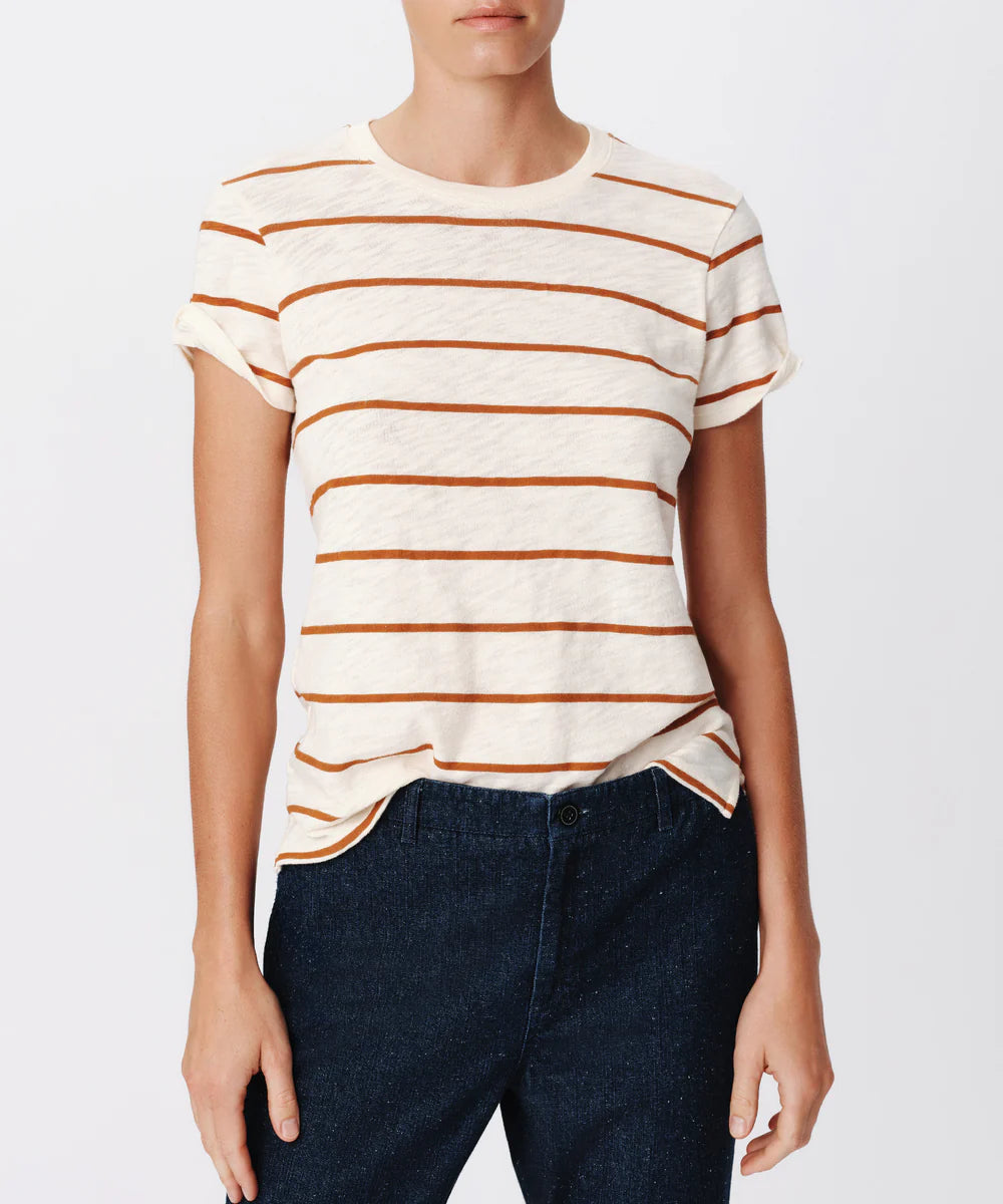 Slub Jersey Stripe Schoolboy Tee Irish Cream/Cornelian Stone Tops - Tees ATM 