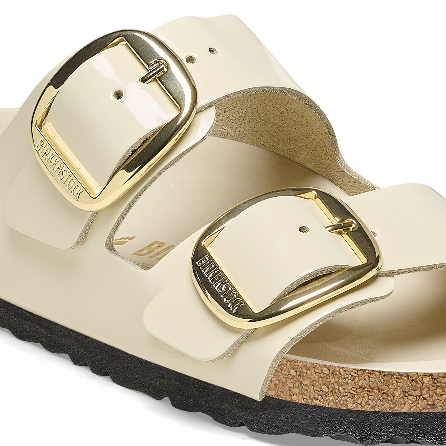 Arizona Big Buckle Natural Leather Patent High Shine Ecru Shoes - Sandals - Flat Sandals Birkenstock 