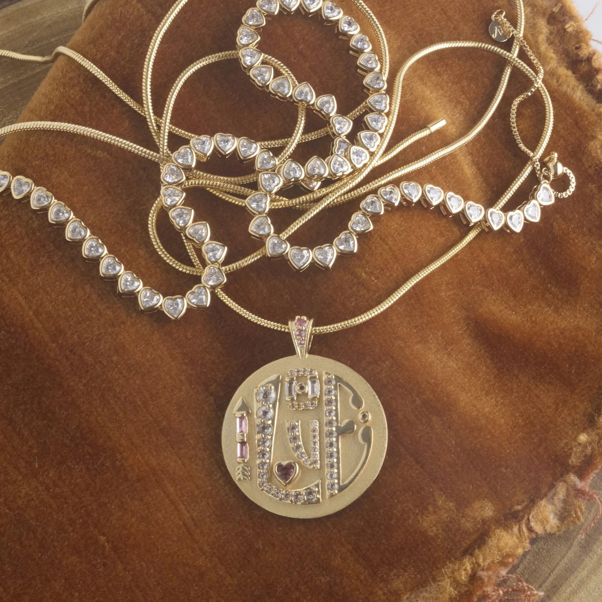 Love Jumbo Embellished Pendant 16-18" Classic Rolo Necklaces Jane Win 