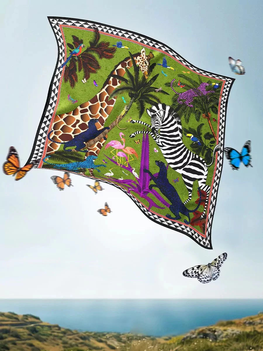 Jungle Small Square Scarf Green Scarves Ortigia 