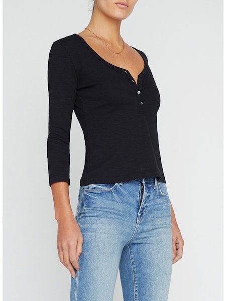 Rowena 3/4 Sleeve Henley Top Black Top - Blouses L'Agence 