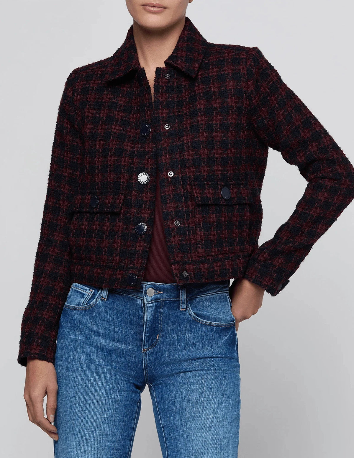 Nyx Cropped Jacket Midnight Burgundy Tweed
