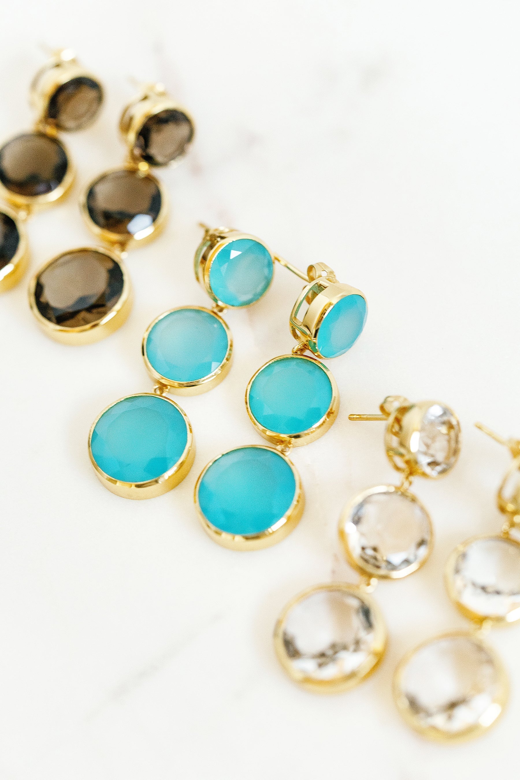 Faceted Round We Go Clear Quartz Earrings Laura Foote Designs 