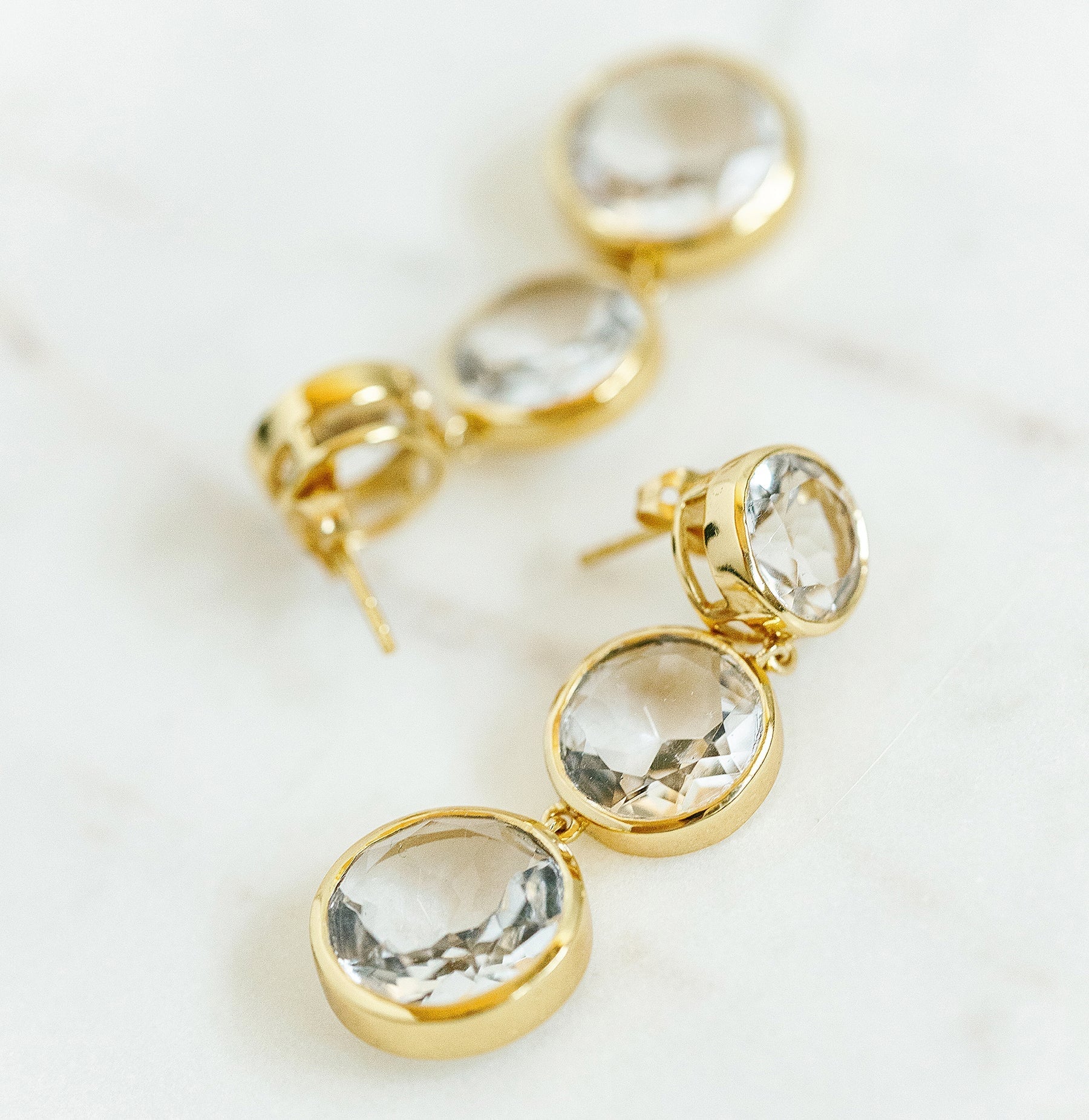 Faceted Round We Go Clear Quartz Earrings Laura Foote Designs 