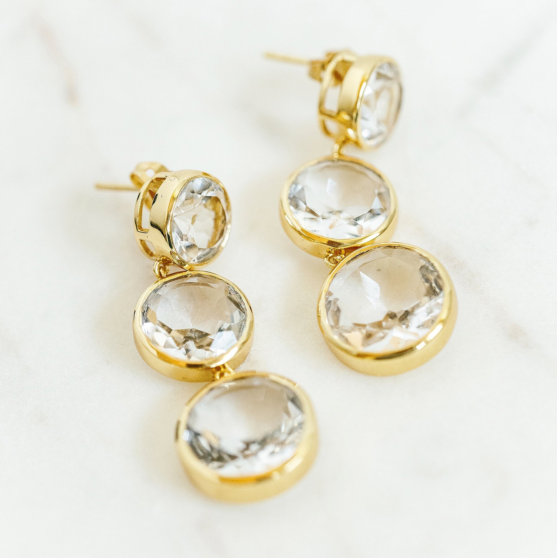 Faceted Round We Go Clear Quartz Earrings Laura Foote Designs 