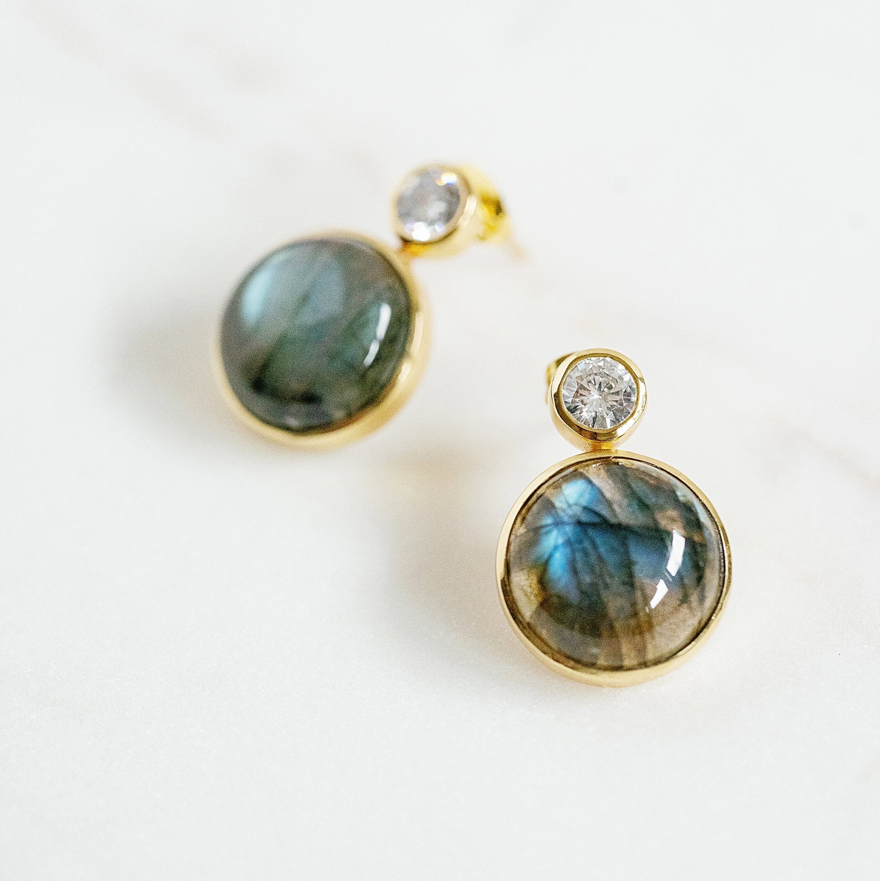 Floating Gem Stud Earrings CZ/Blue Fire Labradorite Earrings Laura Foote Designs 